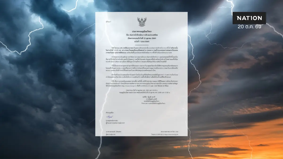 พยากรณ์อากาศวันนี้ อุตุฯ เตือน 20 จังหวัดระวังฝนตกหนัก